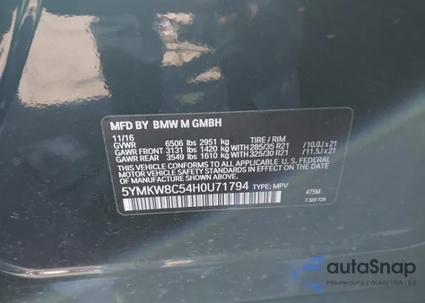 2017 BMW X6 M z USA, uszkodzony, nr VIN 5YMKW8C54H0U71794